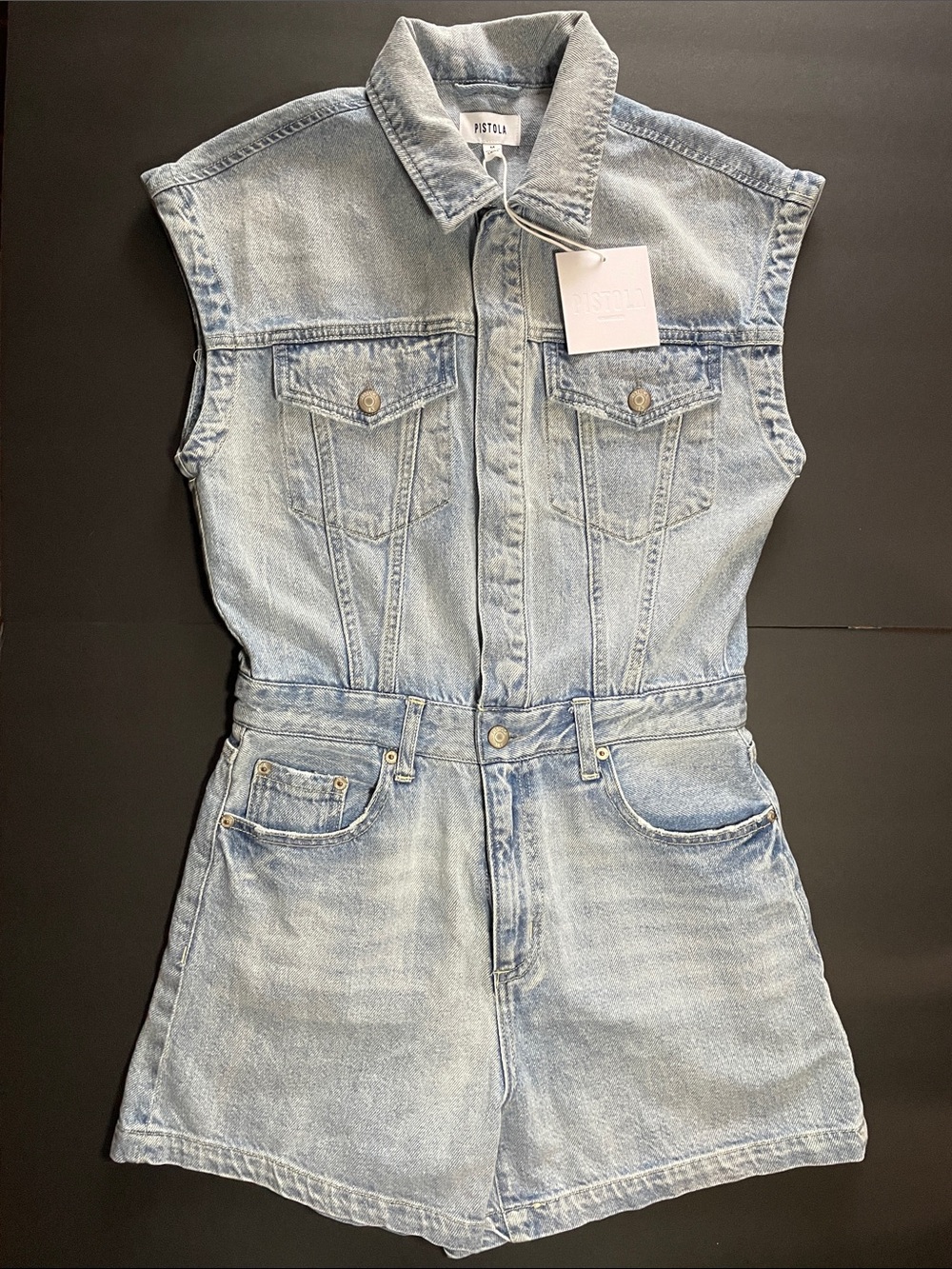 Pistola Light Blue Denim Sleeveless Lennox Romper Medium Size M - NEW